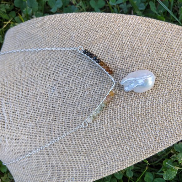 Sterling Silver Baroque Pearl Tourmaline Necklace - Picture 4 of 4